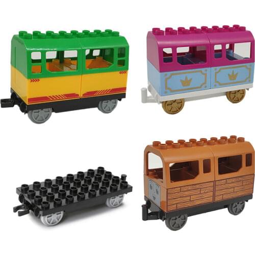 Big Building Blocks Track Electric Train Cars Trailer Board Wood Green Car Compatible With Large Brick Toy For Children DIY Gift