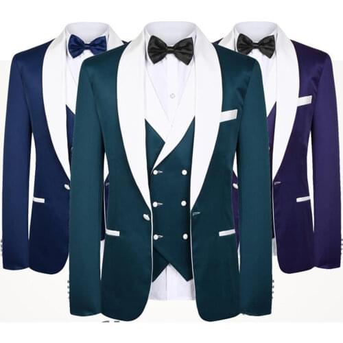 Handsome One Button Groomsmen Shawl Lapel Groom Tuxedos Men Suits Wedding/Prom Best Man Blazer ( Jacket+Pants+Tie+Vest) 909