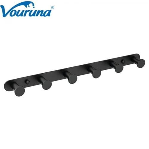 VOURUNA Bathroom Towel robe Hook With 6 Hooks Wall Mount Matte Black