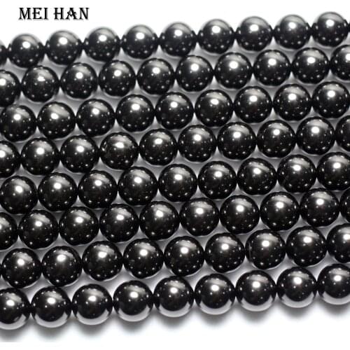 Meihan Free shipping (2 strands/lot) natural 10+-0.2mm Jet coal smooth round loose black beads for jewelry making