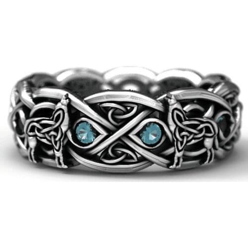 Milangirl Exquisite creative Hip Hop Ring Vintage Wolf Totem mens ring cross line punk jewelry