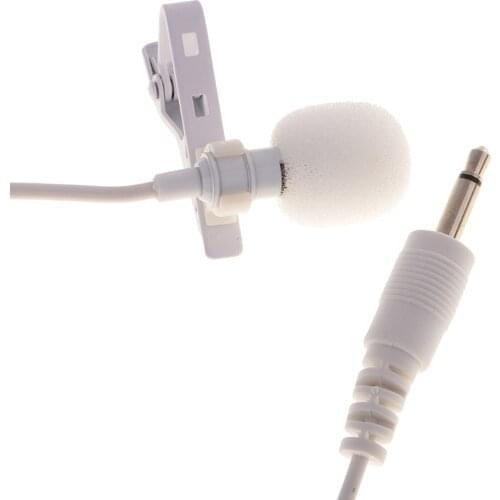 3.5MM Stereo Jack Plug Mini Condenser Microphone Lapel Collar Tie Clip White