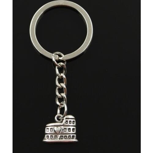 Fashion 30mm Key Ring Metal Key Chain Keychain Jewelry Antique Silver Color Plated Roman Colosseum Rome Italy 16x13mm Pendant