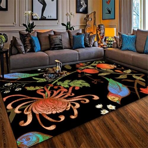 New Chinese Black Carpet Flowers Luxury Retro Floral Birds Pattern Sofa Carpet Living Room Vintage European Large Rug Bedroom