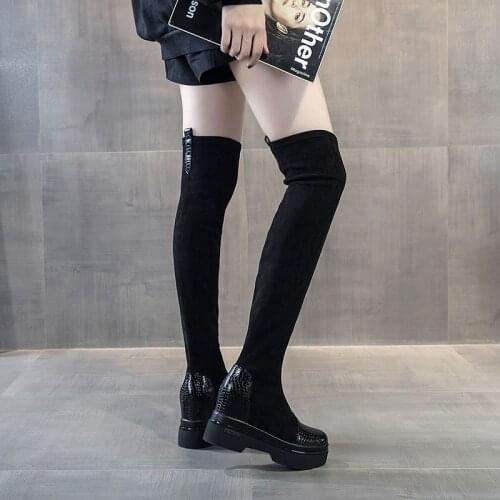 2020 Autumn and winter cashmere knee boot children thick bottom increase sleeve casual fashion shoes Stretch boots womens