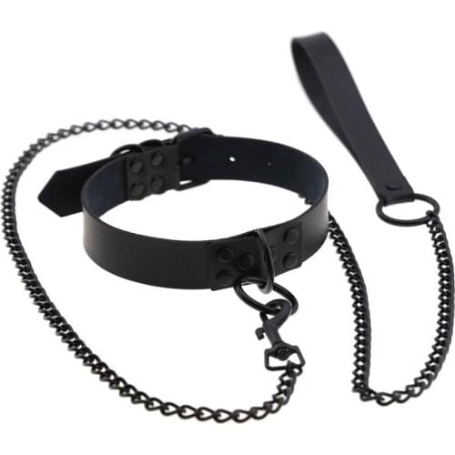 Punk Choker Necklace Women Jewelry Boho Pu Leather Leash Necklace Chain Sexy Clubwear Gothic Goth Clothes