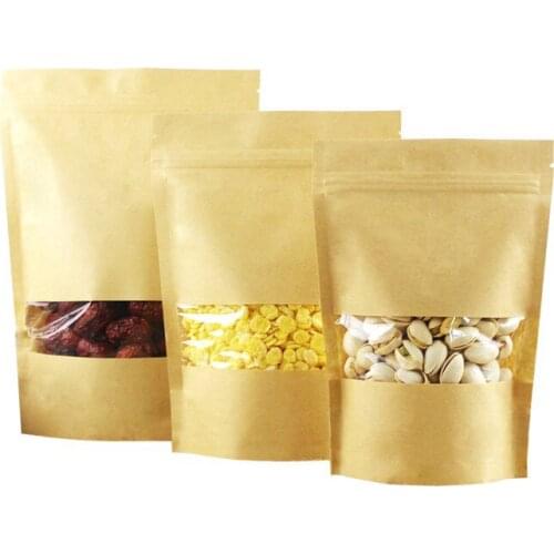 100pcs Kraft Paper Bag Zip Lock Bag with Window Tea Packaigng Bag Sachet Kraft Bag Packaging for Nuts Snacks Sweets