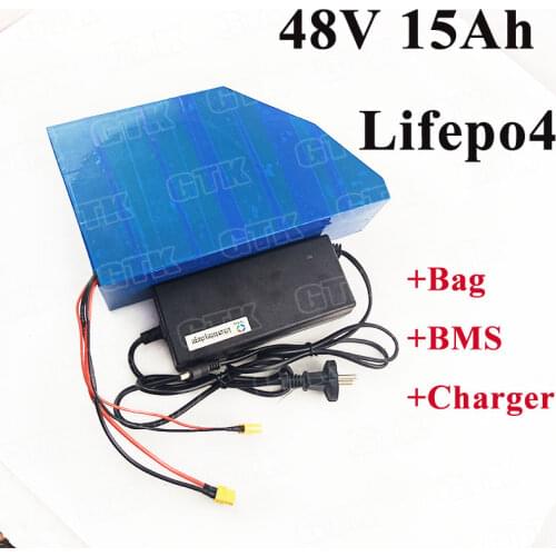 Rechargeable 48V 15AH Lifepo4 lithium battery pack with BMS 2000 times cycles for electric bike battery scooter +3A charger