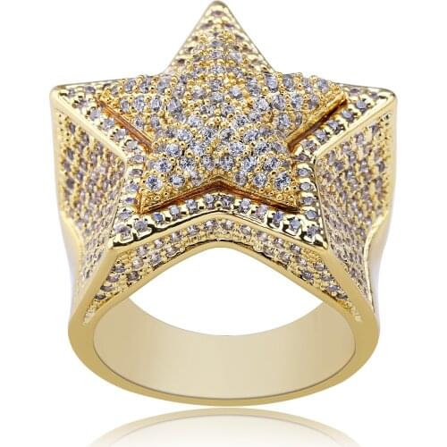 Five-pointed Star Three-dimensional Micro Inlaid Fashion Punk High Quality Copper Ring For Men