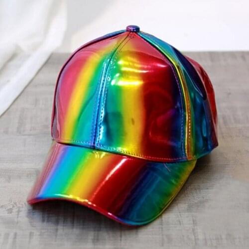 Seioum Brand Fashion Women Men Color gradient Shiny Metallic Laser Leather Snapback Baseball Caps