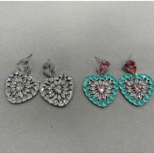 Cubic zircon heart drop earring copper fashion women jewelry free shipping