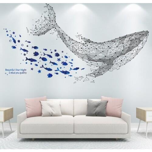 [shijuekongjian] Blue Fish Stars Wall Stickers DIY Whale Animal Mural Decals for Kids Rooms Baby Bedroom House Decoration