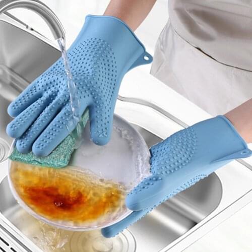 1 Pair Silicone Gloves Heat-resistant Multi Purpose Reusable Wide Application Cleaning Glove for Kitchen Cleaning gloves
