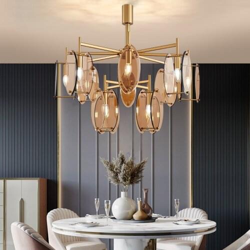 Nordic post-modern chandelier light luxury creative round glass living room bedroom dining room personality soft outfit lamps