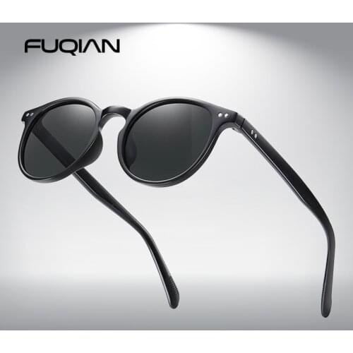 FUQIAN Fashion Round Polarized Sunglasses Men Women Vintage Ultra Light TR90 Sun Glasses Stylish Rivet Driving Eyeglasses UV400