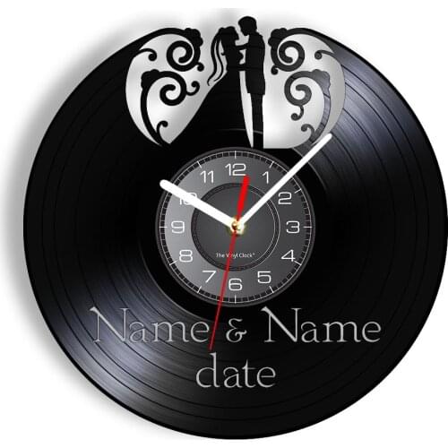 Customized Wedding Souvenir Vinyl LP Wall Clock Happy Marriage Custom Name Of Bride & Bridegroom Date 3D Deco LED Wall Lamp Gift