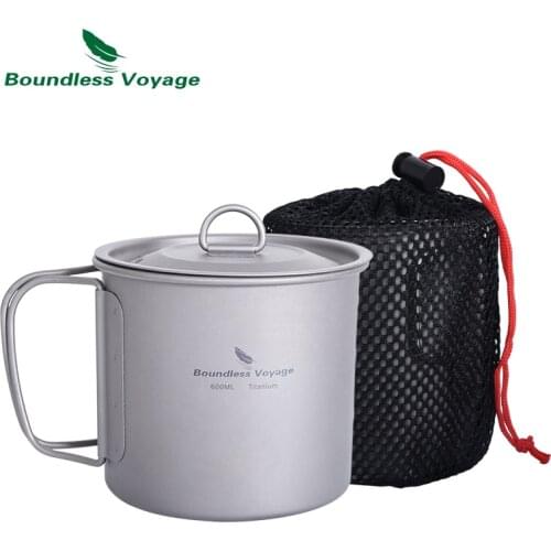 Boundless Voyage Titanium Pot Titanium Cup Mug with Folding Handle Outdoor Camping Hiking Picnic Tableware 300 ml 600 ml 1250 ml