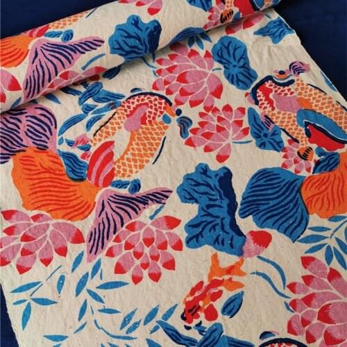 CF646 Goldfish Manual Weaving Fabrics 100% Cotton Fabrics Handicraft Printing And Dyeing Coarse Fabrics Decoration Table Clothes