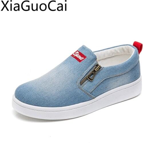 Summer Denim Fashion Womens Casual Shoes Korean unisex Canvas Shoes Womens Large Size Casual Loafers Flat Shoes