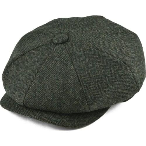 BOTVELA Wool Tweed Newsboy Cap Herringbone Men Women Classic Retro Hat with Soft Lining Driver Cap Black Brown Green 005