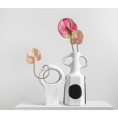 Creativity Black White Round Empty Resin Dried Flowers Vase Study Room Home Wedding Decor Arrangement Home Decor Ornaments