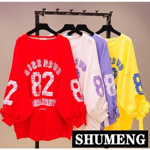 Bf Wind Spring Students Loose Tops Round Collar Letters Print Bat Long Sleeve Cotton Shirts Women Pullover Hoodies Sweatshirts