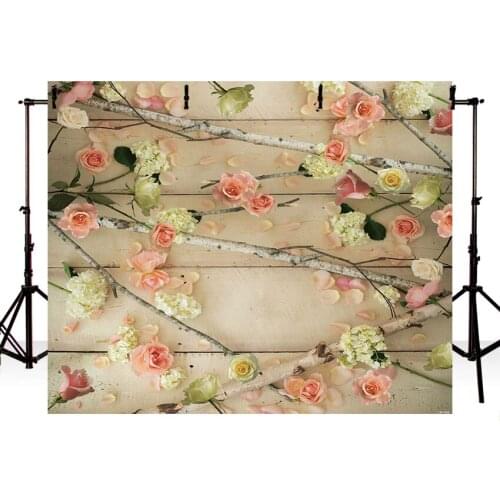 Vinyl Photography Backgrounds Baby Shower Branch Pink White Flowers Floor Birthday Party Spring Children Backdrop Photo Studio