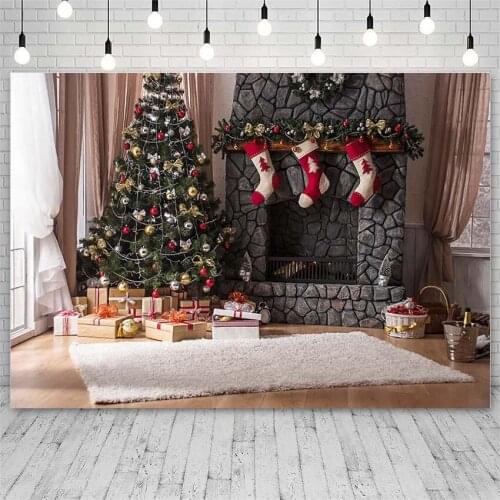 Avezano Merry Christmas Tree Backdrops Winter Fireplace Gifts Socks Indoor Decoration Photographic Backgrounds For Photo Studio
