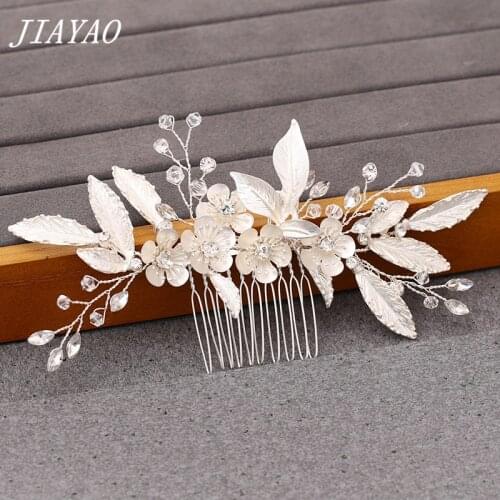 Silver Color Leaf Flower Hair Comb Bridal Hair Acessories Rhinestone Womens Accessoires Flower Wedding Hair Jewelry Headpiece