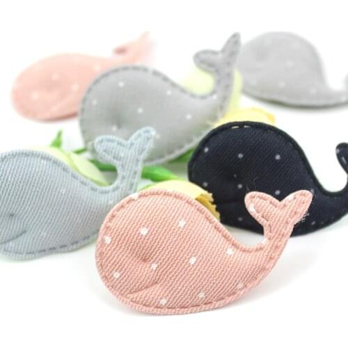 40Pcs 3*5.5cm Dot fabric Whale Padded Appliques for Babys Hairpin Crafts Headwear Decoration DIY cetacean Accessories wholesale