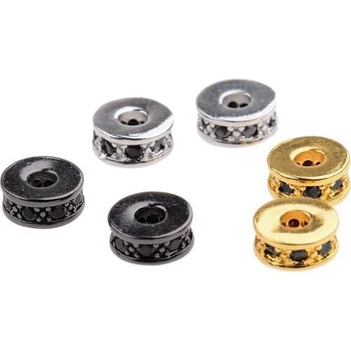 5 Pieces Tyre 4Color Copper Black Cubic Zirconia CZ Charm Micro Pave Mens Charm Woven Bracelet DIY Beads Accessorie BD251