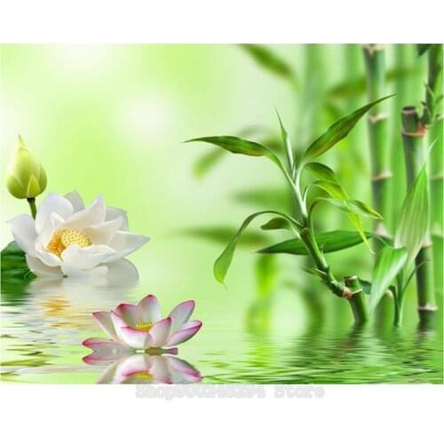 Full Square Round Drill 5D DIY Diamond Painting Lotus and Rich Bamboo diamond Embroidery Cross Stitch 5D Home Decor FF525