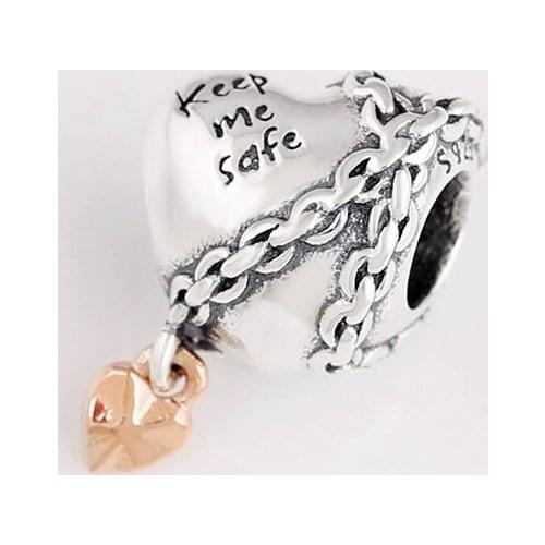 Authentic 925sterling Silver Rose Gold Lock Fashion Chain Heart-shaped Beads Fit Original Pandora Bracelet For Women Diy Jewelry