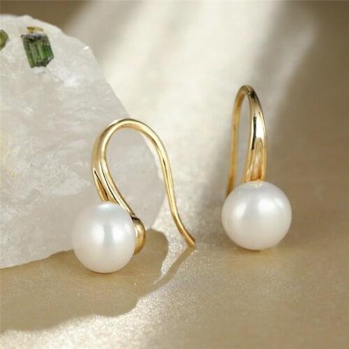 White Round Cute Pearl Earrings Simple Fashion Small Hoop Earrings Vintage Rose Gold Color Earrings For Women Minimalist Jewelry