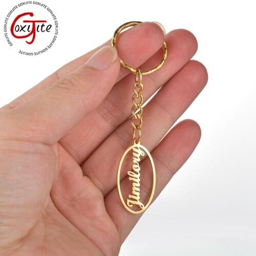 Goxijite Custom Name Keychains Stainless Steel Personalized Oval Shape Nameplate Keychain Women Men Jewelry Birthday Gift