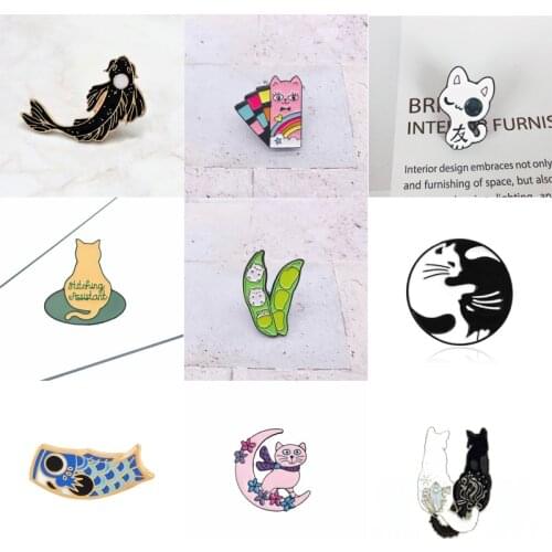Cartoon Animal Enamel Pins Cute Cat Brooches Fish Japanese Koi Button Badge Bag Clothes Jewelry For Kids Friends Accessories