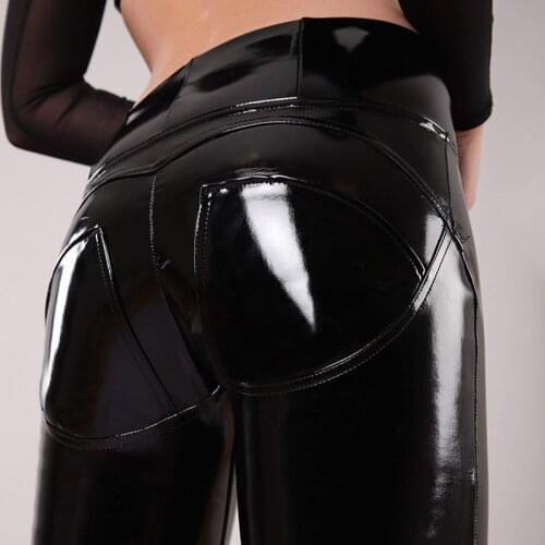 High Waist Shiny Patent Leather Trousers Women Large Size Stretch Pencil Pants Ladies Bodycon PVC Slim Pants Clubwear Custom