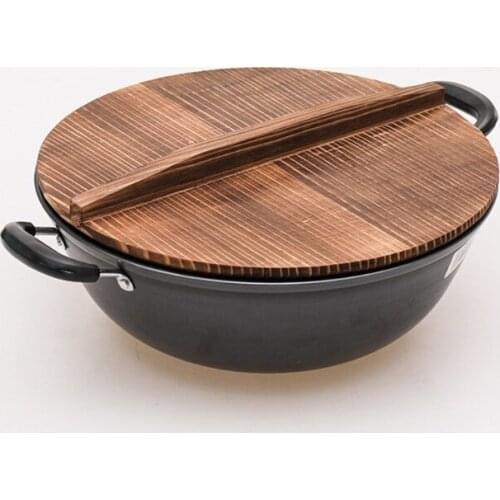 Wooden wood cover Handmade fir anti-scalding pot lid cover wok lid hypotenuse iron wood lid iron wok wooden pan lid