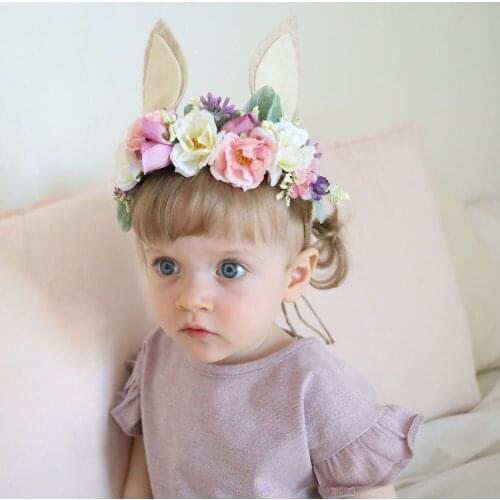 Baby Headband Bunny Flower Crown Hair Band Girls Easter 3D Rose Flower Headwear Unicorn Party Baby Hair Accessories