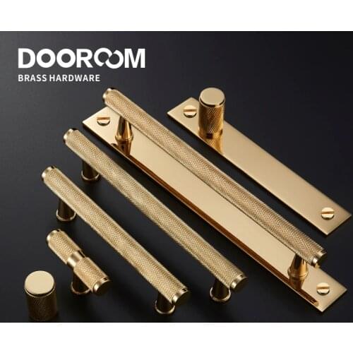Dooroom Brass Furniture Handles Knurling Gold Black Modern Wardrobe Cabinet Dresser Cupboard Drawer Pulls Knobs bar Knurled
