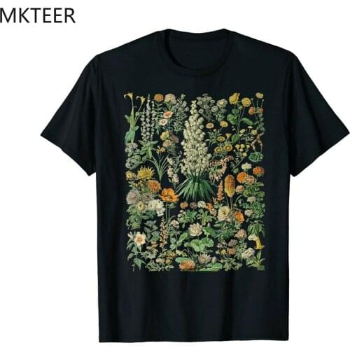 Vintage Inspired Flower Botanical Chart T-Shirt Mens Black T-shirt Unisex Tops Harajuku Ullzang T-shirt Funny Print Tshirt