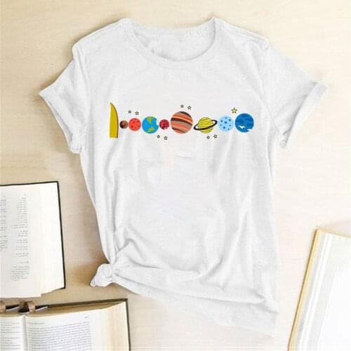 Eight Planets Printed T-shirts Women Summer Graphic Tees Harajuku Aesthetic Clothes Short Sleeve Vogue T Shirt Female Ropa Mujer