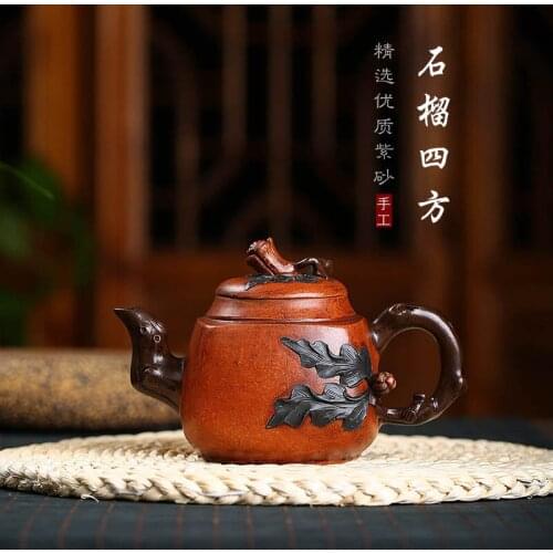 Purple sand pot, hand-made quadrangular pot of pomegranate, household flower pot, kungfu tea pot factory direct sales