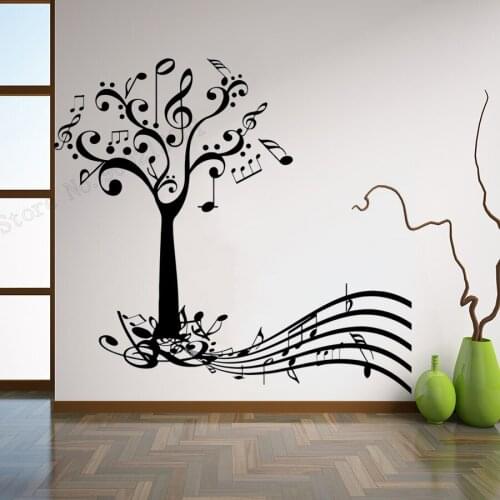 Art Wall Sticker Music Tree And Keys Notes Room Decoration Paper Abstract Wall Decor Removeable Poster Mural Vinyl Decal LY74