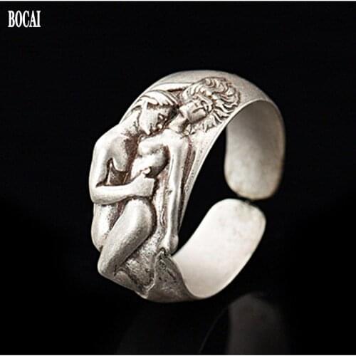2020 NEW 100% real solid S925 pure silver ring for man personality punk hug ring lingering lovers adjustable couple ring silver