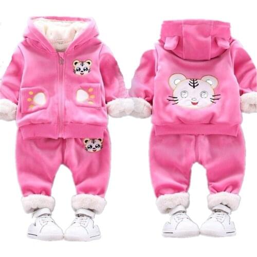 High quality Baby Girls Clothing Set Thick Plush Warm Clothing Sets For Boys Hoodies + Pants Kids Suit Winter Children Clothes