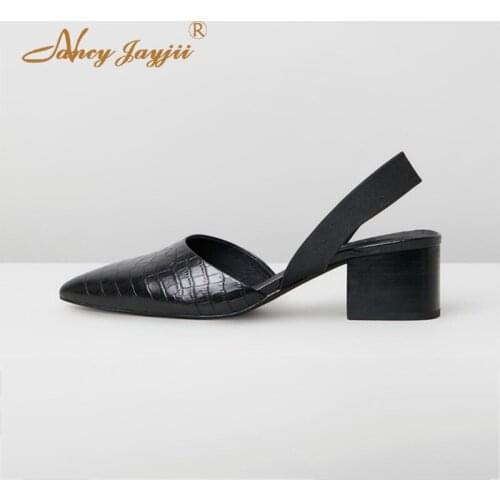 Summer Black Ladies Sandal Enclosed Pointed Toe Slip-On Mules Elasticised Slingback Strap For Woman Beautyfeet Large Size 11 15