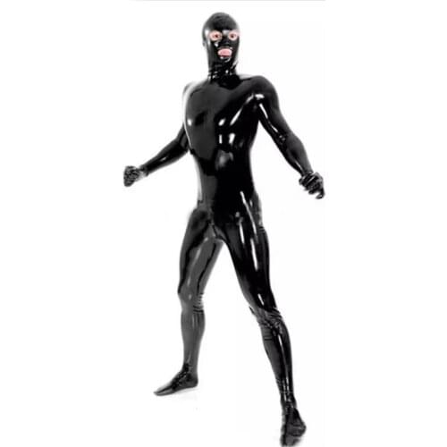 Hot Sexy men full coverLatex fetish catsuit sexy zentai bodysuit Man Sexy Bodysuit attached Socks Gloves and Hood