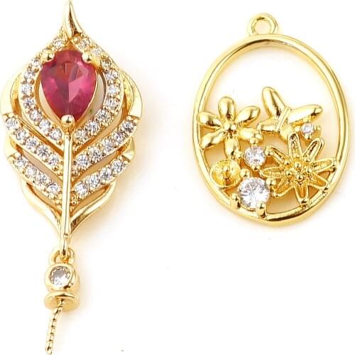 Copper Micro Pave Pendant Connector Bail Pin Cap Gold Color Rhinestone Charms DIY Making Necklace Earrings Women Party Jewelry