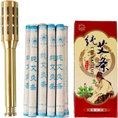 Copper Moxibustion massage stick gynecological moxa moxibustion equipment with 10 pcs moxa